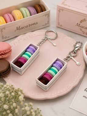 Macaron Dessert Box Keychain & Bag Clip | Handmade Mini French Pastry Charm